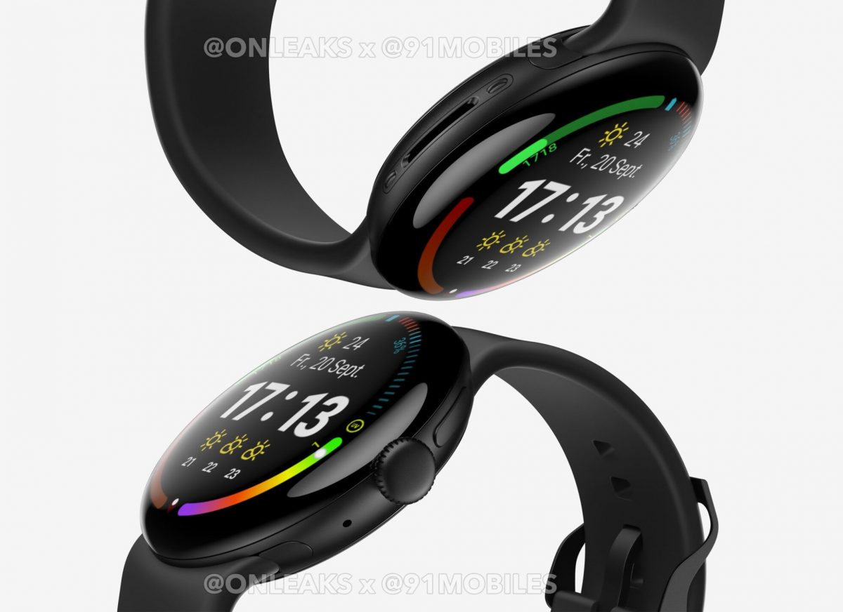 Google Pixel Watch 4:n mallinnos paljastaa kaiutinaukon molemmin puolin sijaitsevat "nystyrät". Kuva: OnLeaks / 91mobiles.