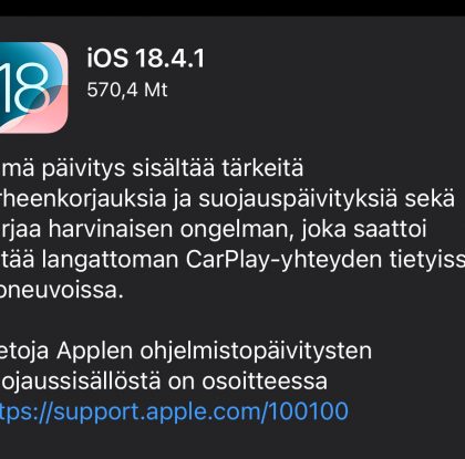 Apple julkaisi uudet korjauspäivitykset: iOS 18.4.1 ja muut nyt ladattavissa – paikkaavat kaksi jo hyväksikäytettyä haavoittuvuutta