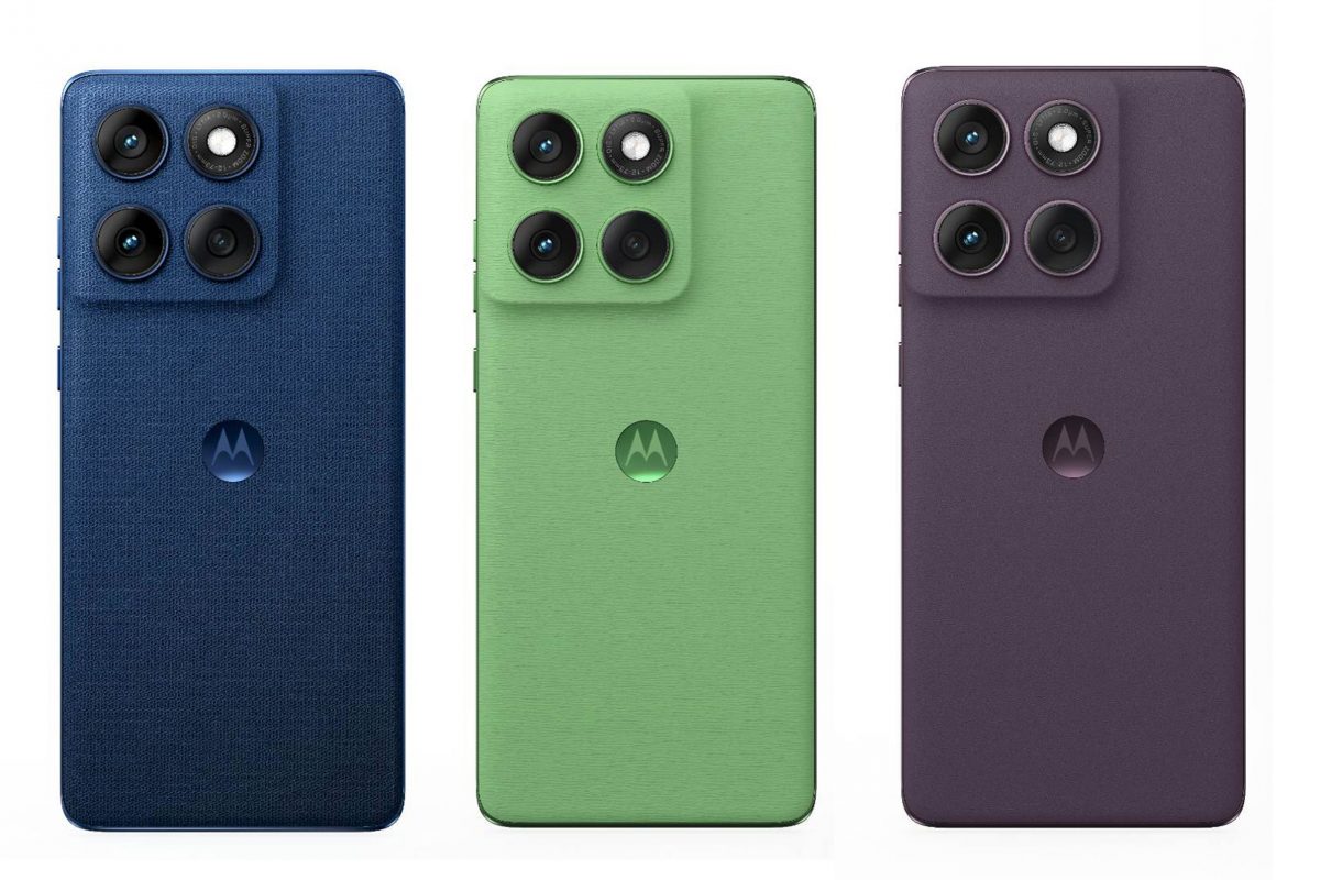 Motorola Edge 60:n värivaihtoehdot. Oikean reunan Pantone Plum Perfect ei kuulu valikoimaan Suomessa.