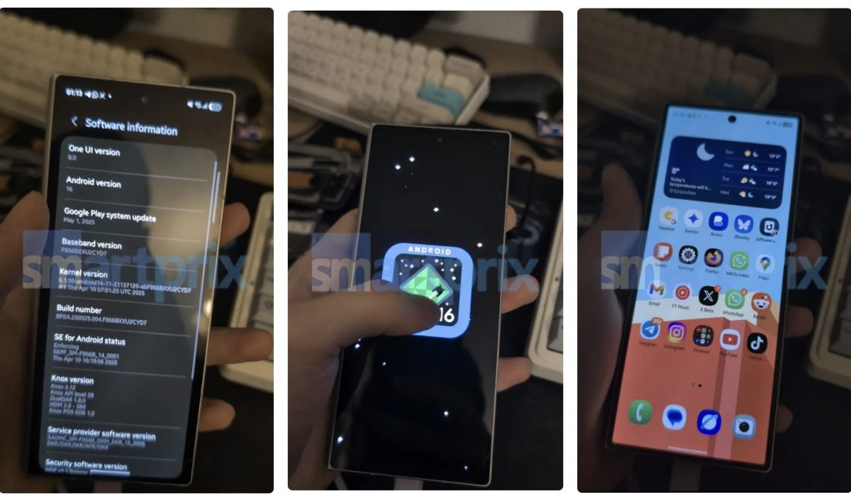 Samsungin Android 16 -pohjainen One UI 8 -ohjelmisto paljastui Smartprixin jakamissa kuvissa.