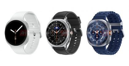 Samsung Galaxy Watch8, Galaxy Watch8 Classic ja sininen Galaxy Watch Ultra 2025. Kuva: Android Headlines.