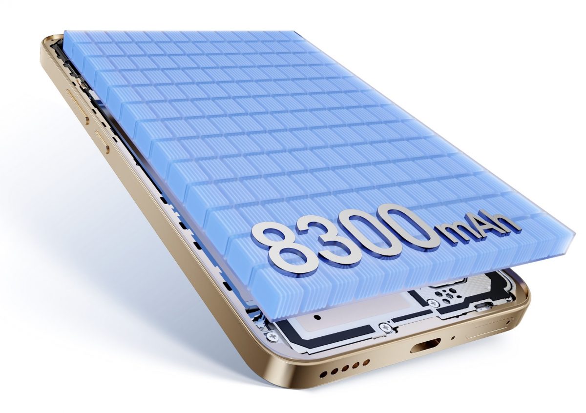 Honor X70:ssä on kompaktista koosta huolimatta 8 300 milliampeeritunnin akku.