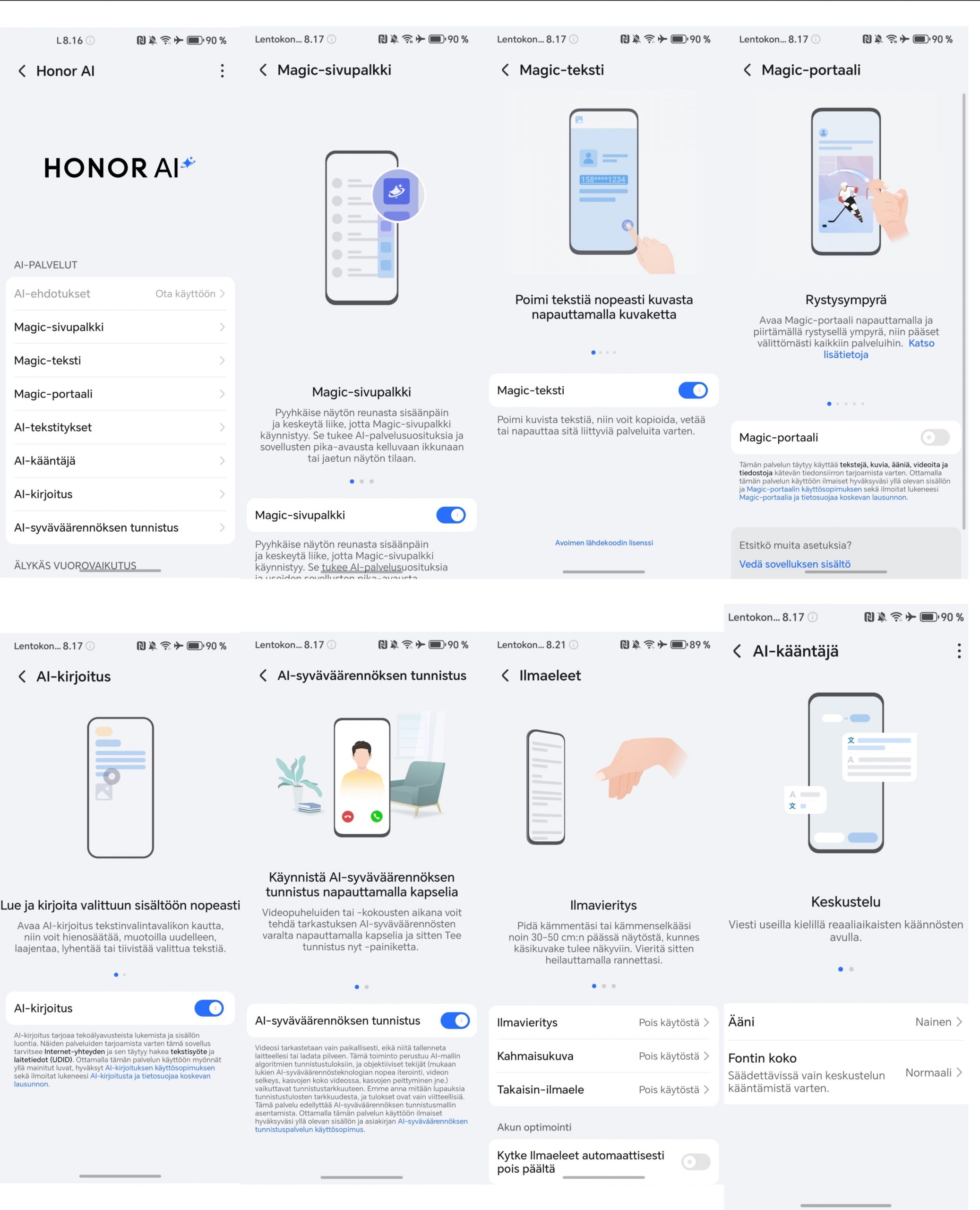 Honor AI -toiminnoille on asetuksissa oma valikkonsa.