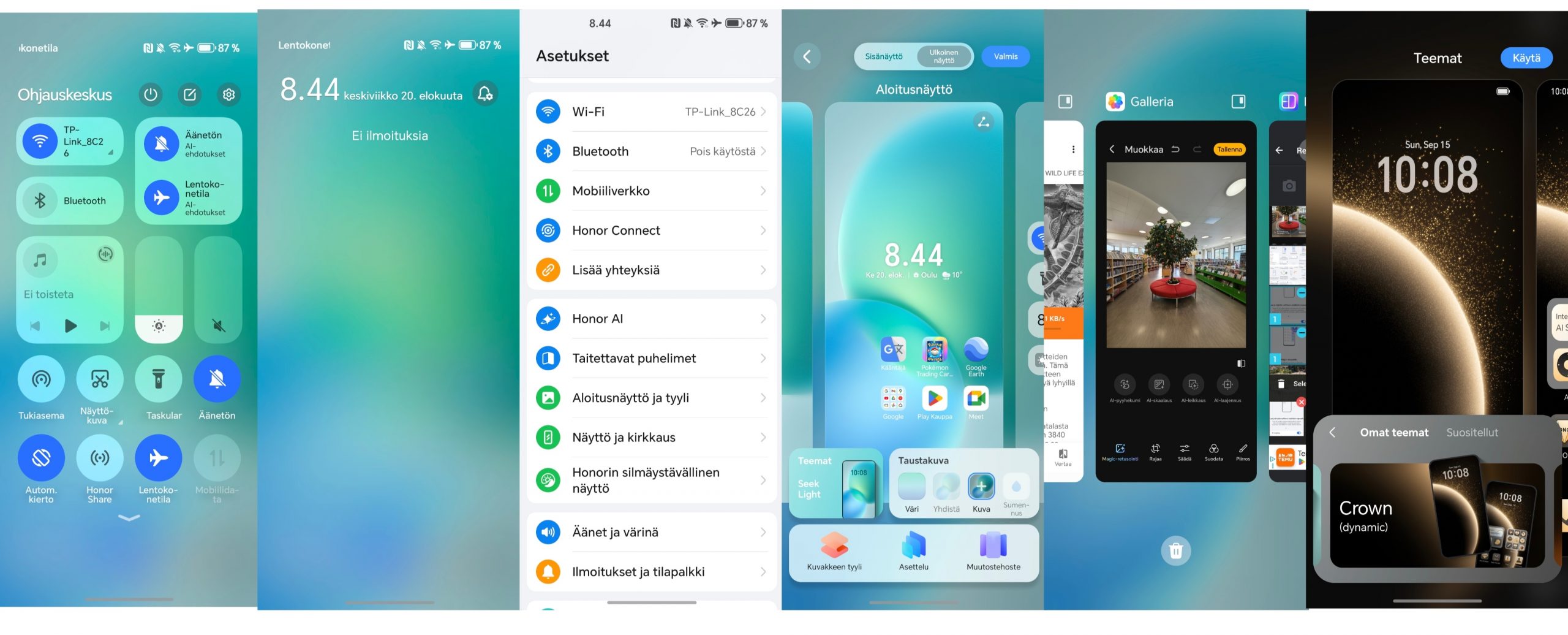 Kuvakaappauksia Magic OS 9 -ohjelmistosta.