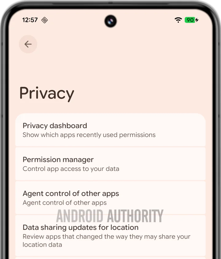 Android 16 QPR2 on tuomassa asetuksiin uuden valinnan tekoälyagenttien sovellusohjaukselle. Kuva: Android Authority.