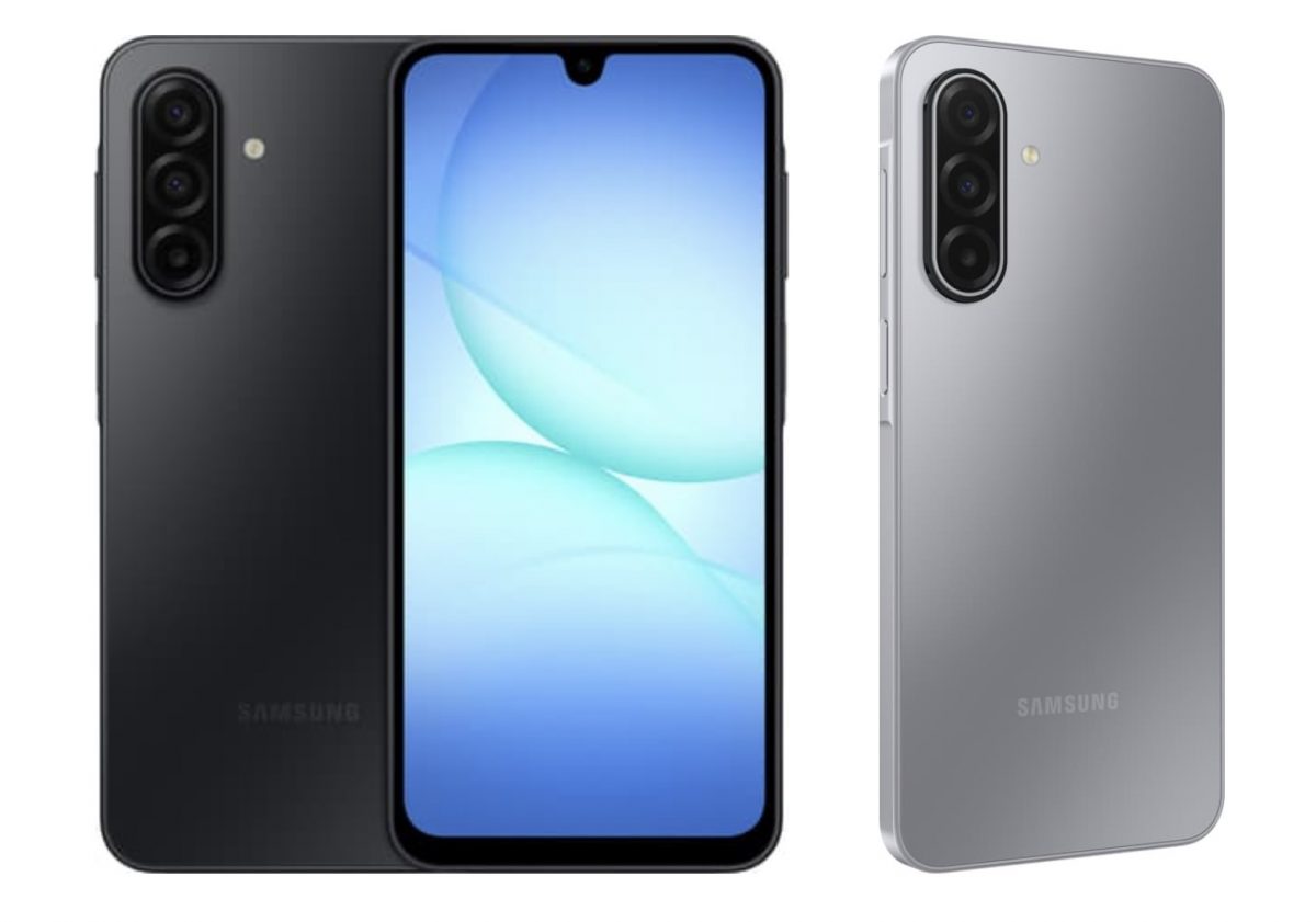 Samsung Galaxy A17 5G mustana ja harmaana.