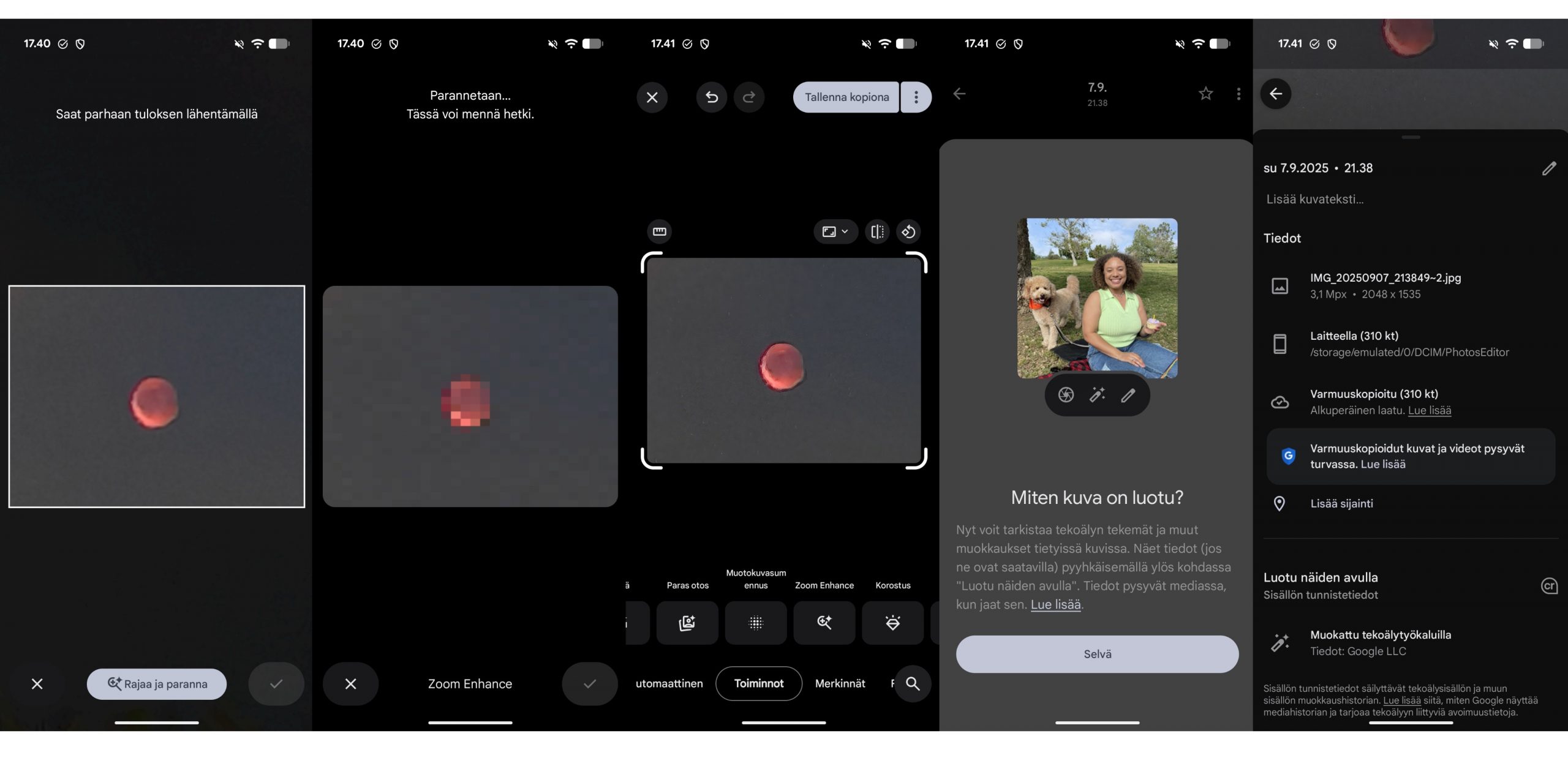 Tekoälyä Google Kuvat -sovelluksessa.