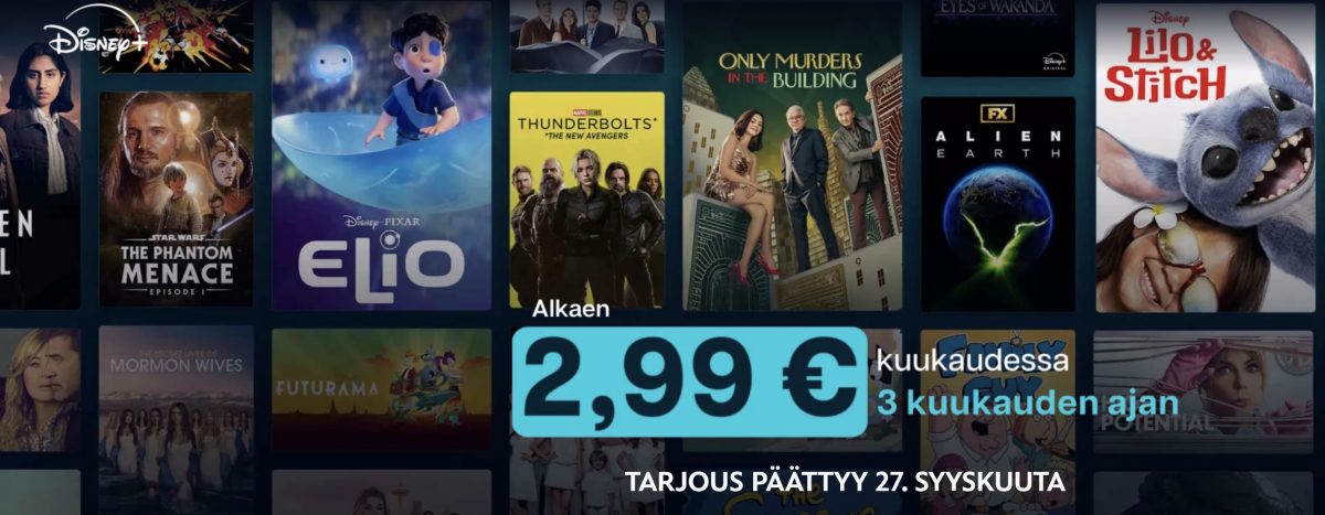 Disney+:n saa jälleen tarjoushintaan.