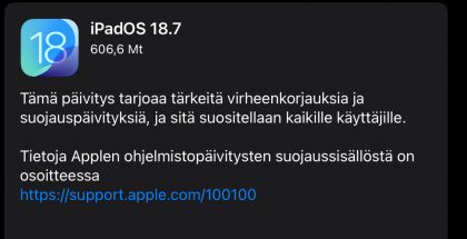 Muun muassa iPadOS 18.7 on ladattavissa.