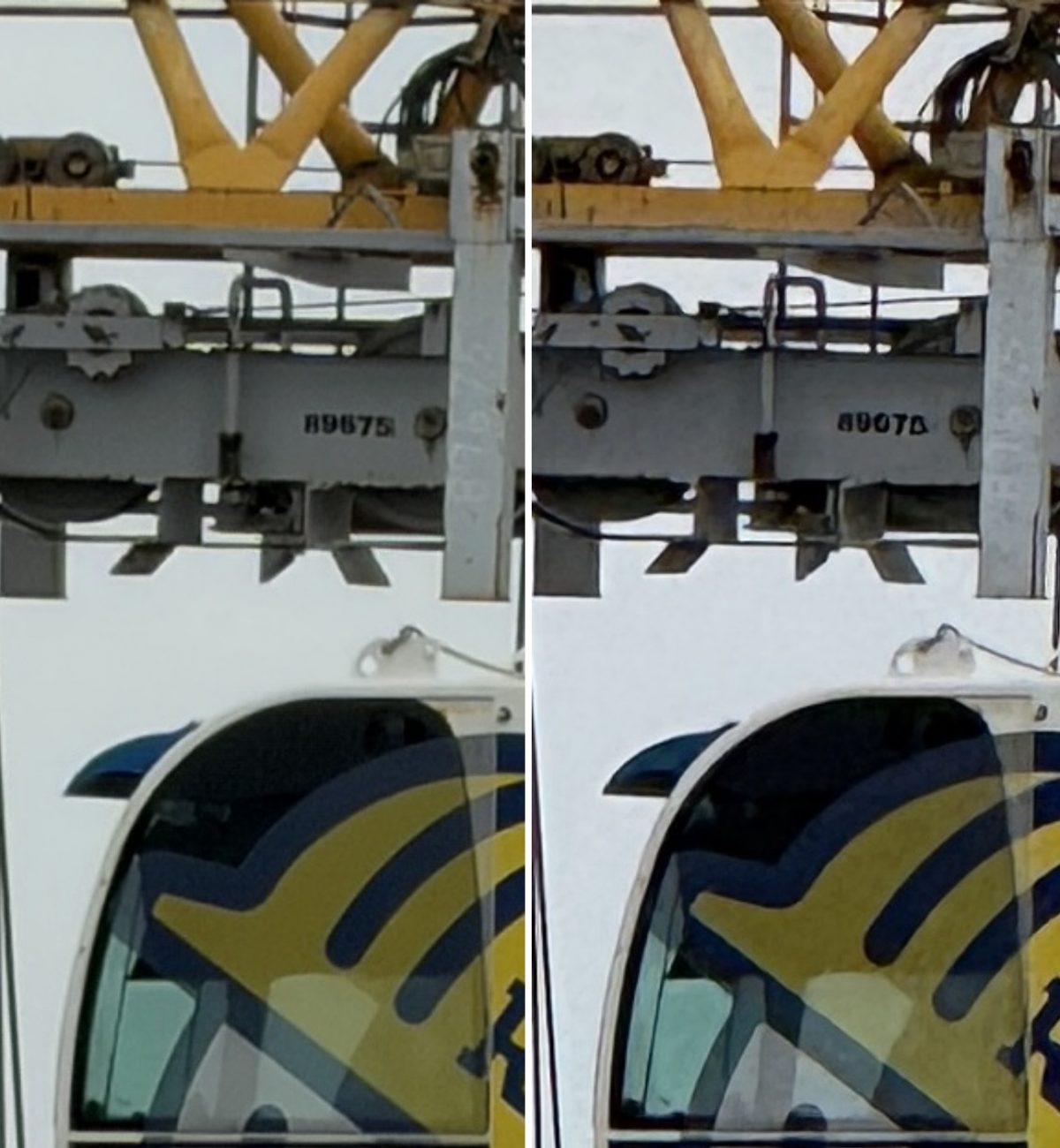 8x-kuvista tehty rajaus vertailussa. Vasemmalla iPhone 17 Pro ja oikealla iPhone 16 Pro.