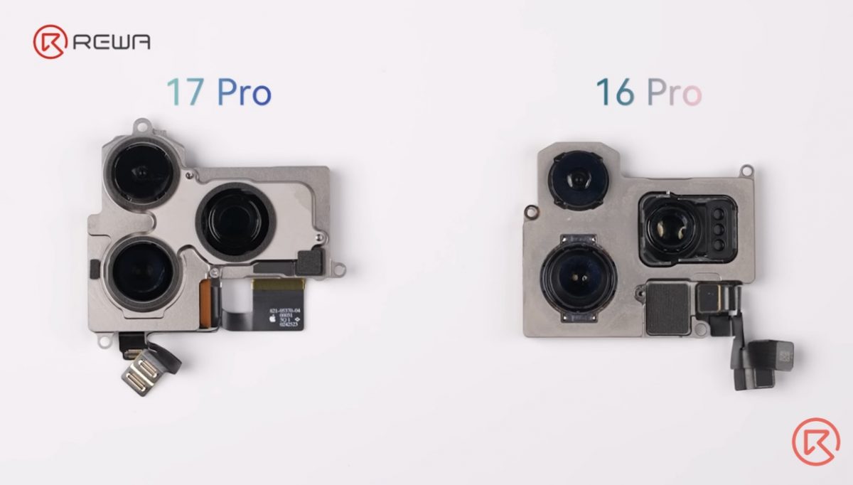 iPhone 17 Pron ja iPhone 16 Pron kamerat vertailussa. Kuvankaappaus REWA Technologyn videolta.