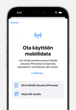 eSIMin käyttöönotto iPhonessa.