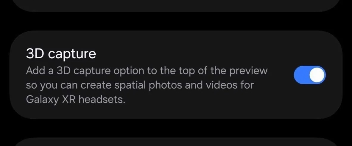 Maininta Galaxy XR:stä 3D-kuvauksen yhteydessä Camera Assistantin asetuksissa. Kuva: SamMobile.