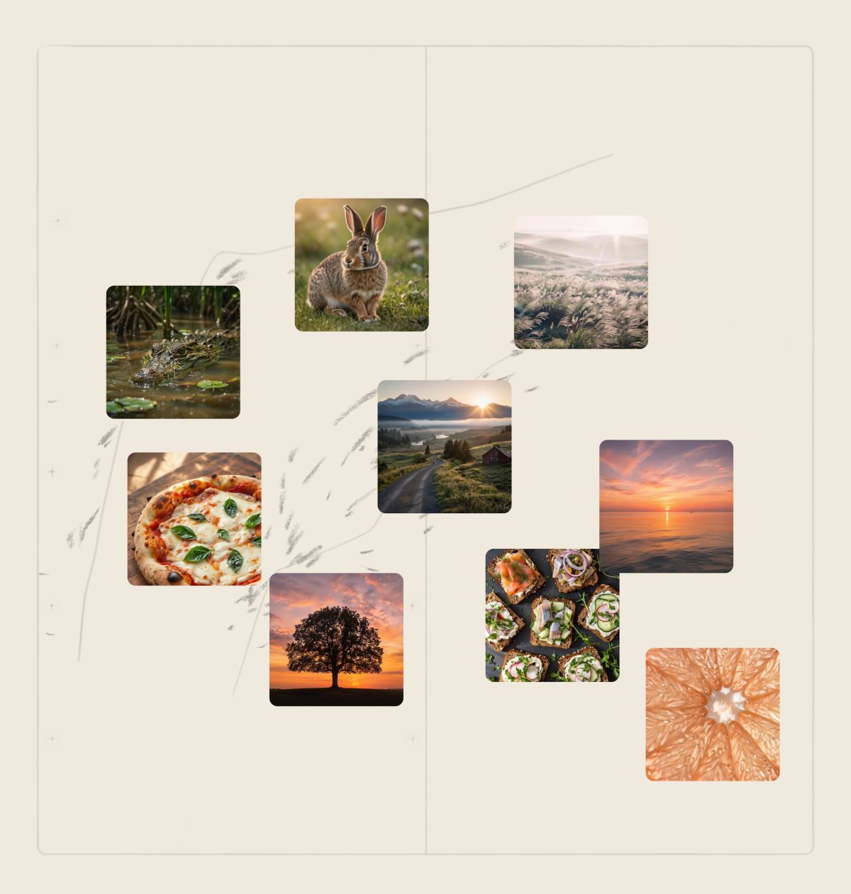 Microsoftin julkaisema kollaasi MAI-Image-1:llä luotuja kuvia.