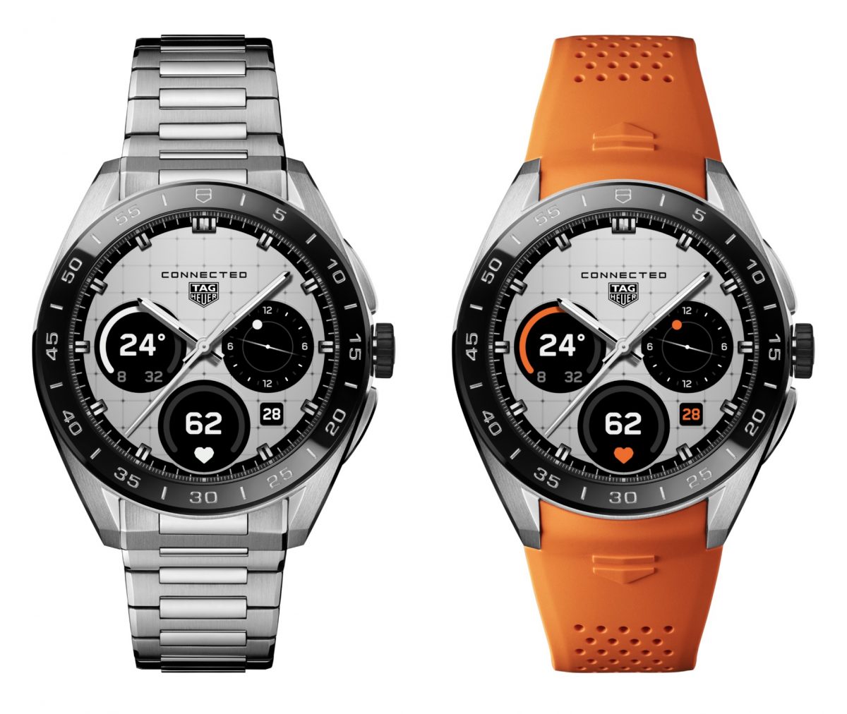 TAG Heuer Connected Calibre E5 titaani- ja kumirannekkeella.