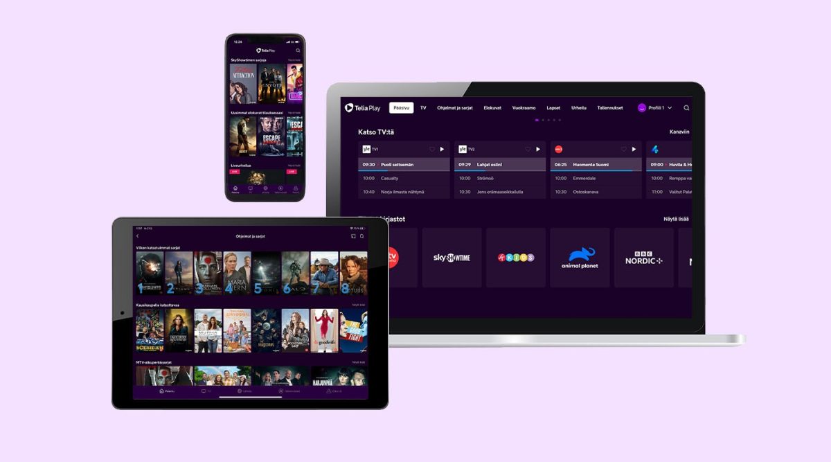 Telia Play -sovellus eri laitteissa.