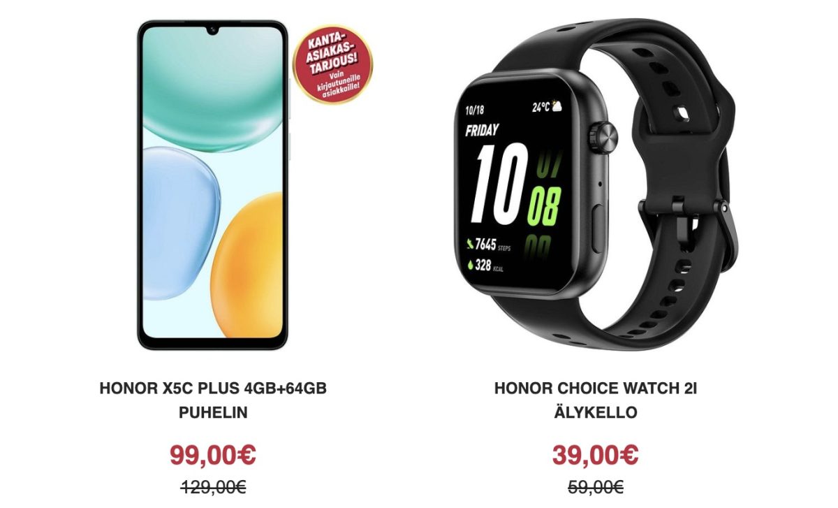 Veikon Koneen uutiskirjeessä nostettiin esille mobiililaitetarjouksina kaksi Honor-laitetta.