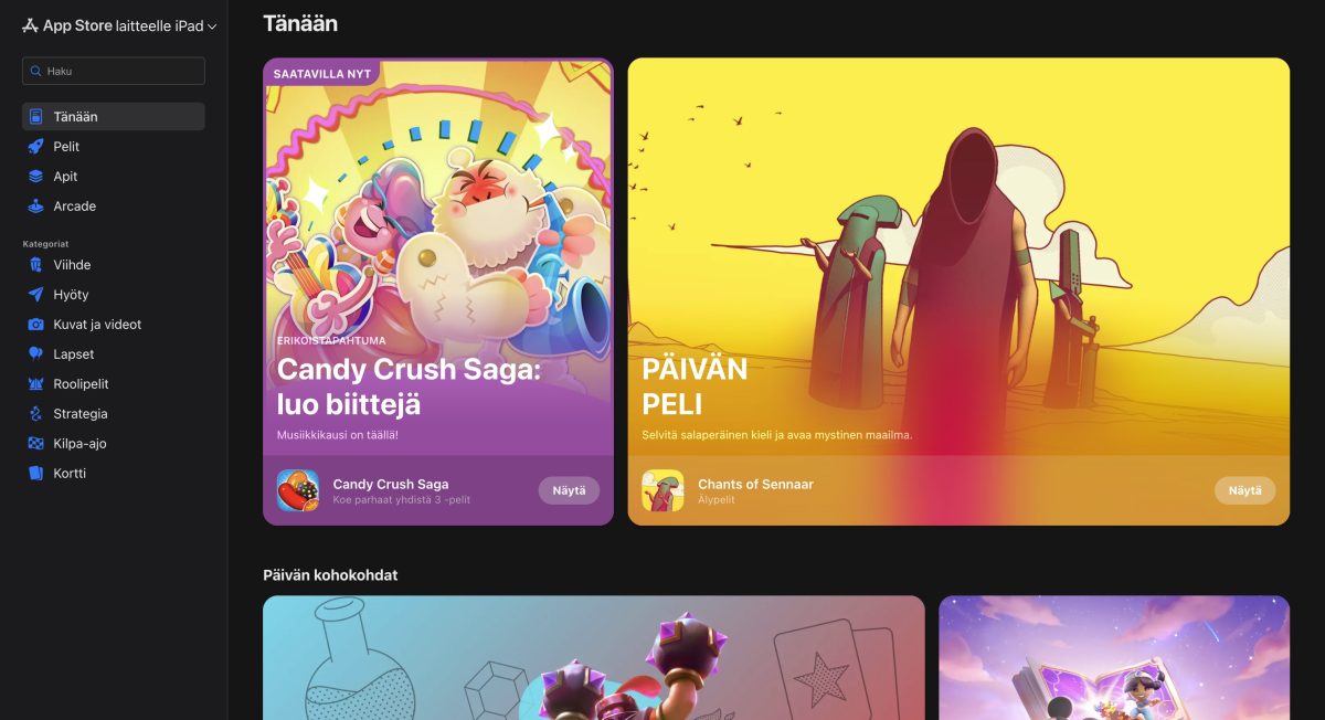 Uudistunut App Store verkkoselaimessa.