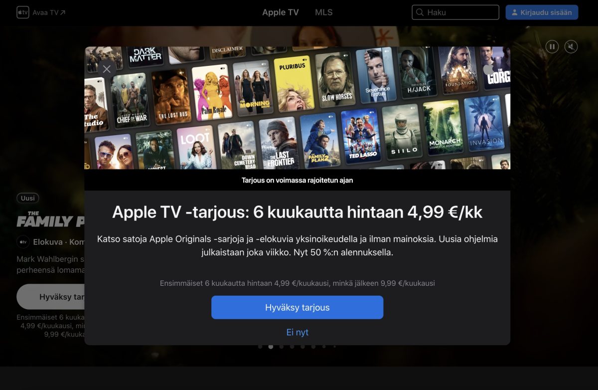 Apple TV:n saa nyt puoleen hintaan 6 kuukaudeksi.