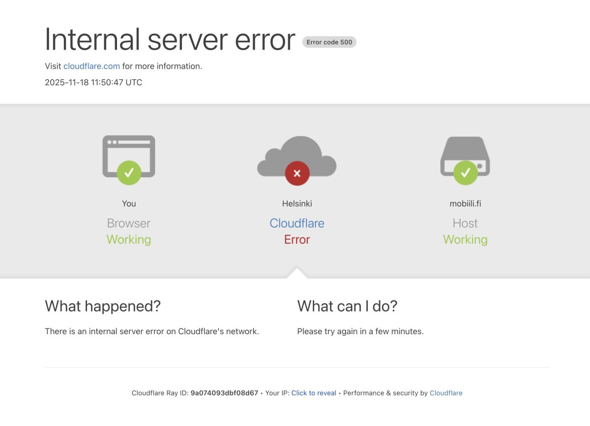 Cloudflaren ongelma iski myös Mobiili.fihin.