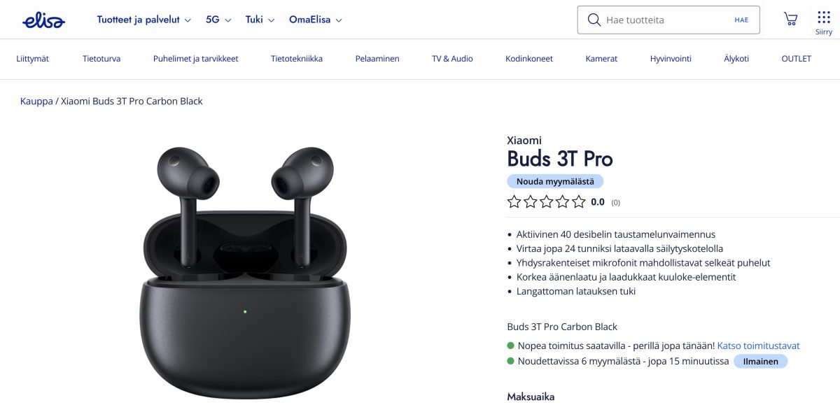 Xiaomi Buds 3T Pro etuhinnalla myynnissä Elisalla.