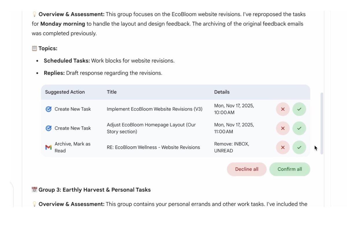 Gemini Agent voi esimerkiksi järjestellä sähköpostit ja hoitaa niissä esillä olleita asioita.