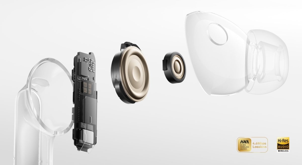 Huawei FreBuds Pro 5 -kuulokkeen rakenne.