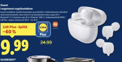 Lidlin Black Friday -tarjous Xiaomi-kuulokkeista. Näyttökuva tarjouslehdestä.