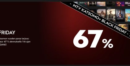 MTV Katsomo+:n saa Black Friday -alennuksella kuukaudeksi 67 prosentin alennuksella.