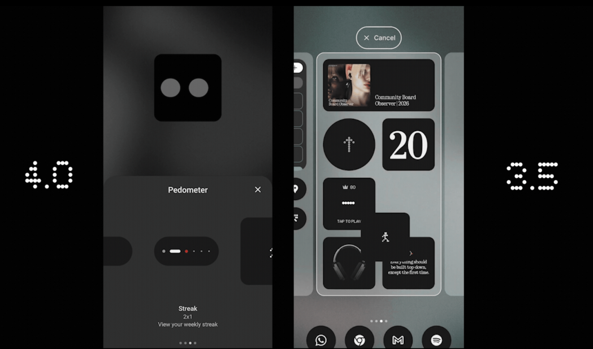 Nothing OS 4.0 tuo lisää widget-kokoja.