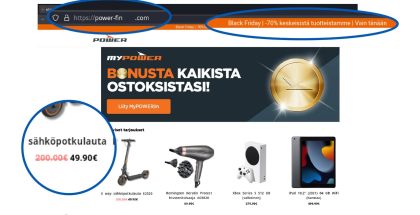 Kyberturvallisuuskeskuksen jakama kuva Powerin nimissä luodusta valeverkkokaupasta.