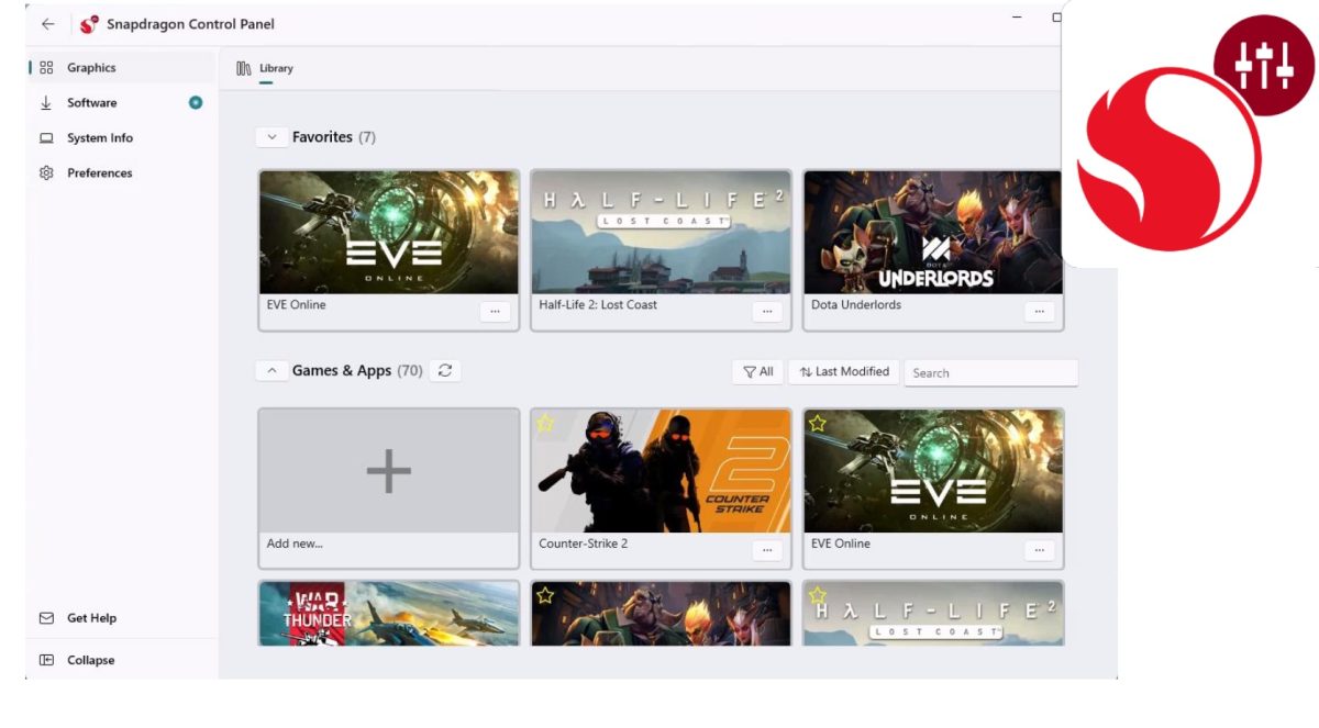 Snapdragon Control Panel.