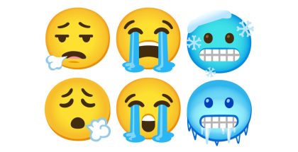 Ylärivissä vanhat, alarivissä Android 16 QPR Beta 1:n tuomat uudistuneet emojit.