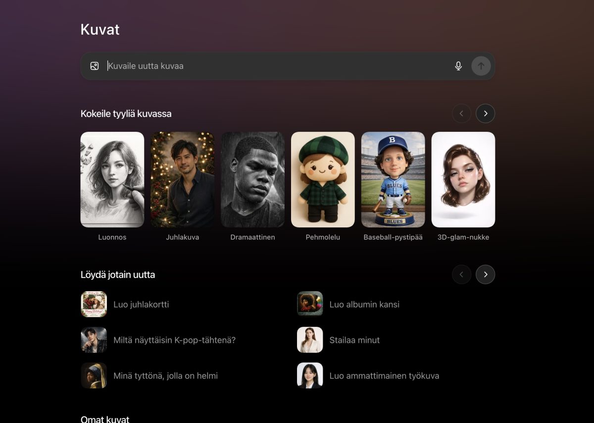 ChatGPT päivittyi myös uudella Kuvat-osiolla.