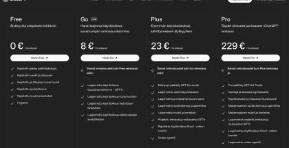 ChatGPT:n tilausvaihtoehdot.