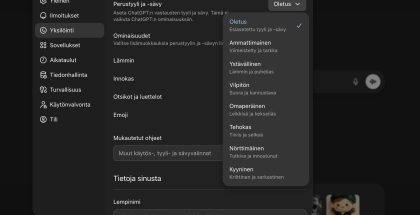 ChatGPT:n vastaustyyliä voi nyt säätää mieleisekseen.
