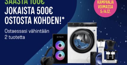 Gigantin kampanja tarjoaa 100 euron alennuksen 500 euron ostoksia kohden, kun ostetaan vähintään kaksi tuotetta.