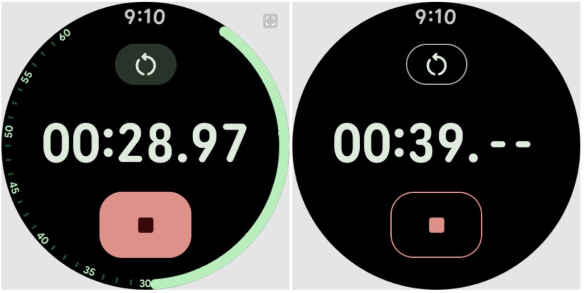 Sekuntikello Google Pixel Watcheissa saa tuen aina päällä -tilalle. Kuva: 9to5Google.
