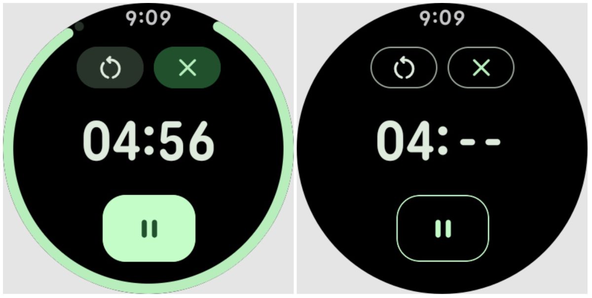Ajastin Google Pixel Watcheissa saa tuen aina päällä -tilalle. Kuva: 9to5Google.