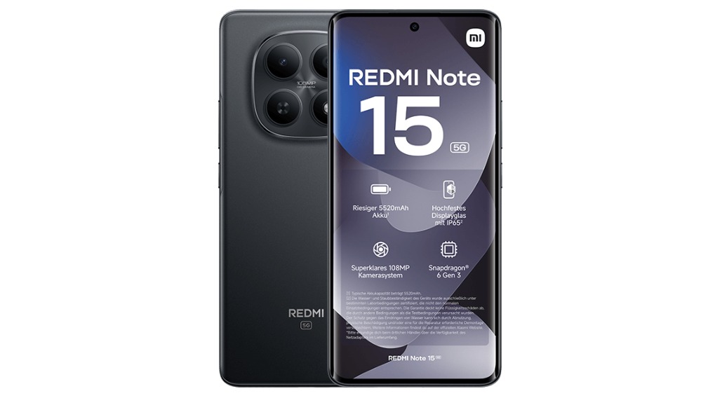 Redmi Note 15 5G jälleenmyyjän paljastamassa kuvassa.
