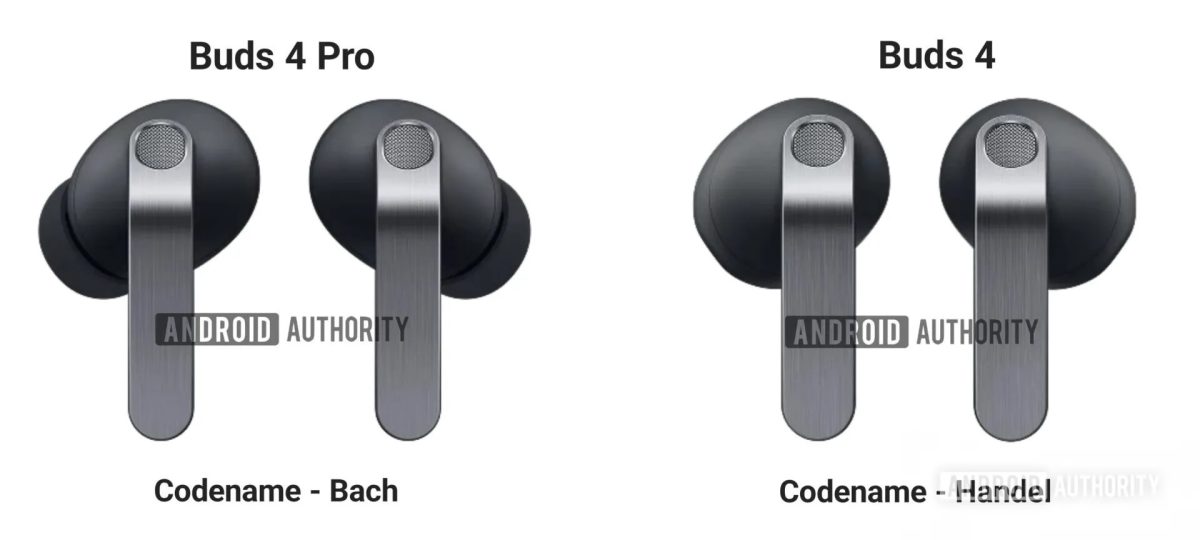 Samsung Galaxy Buds4:stä ja Galaxy Buds4 Prosta paljastuneet kuvat. Kuva: Android Authority.