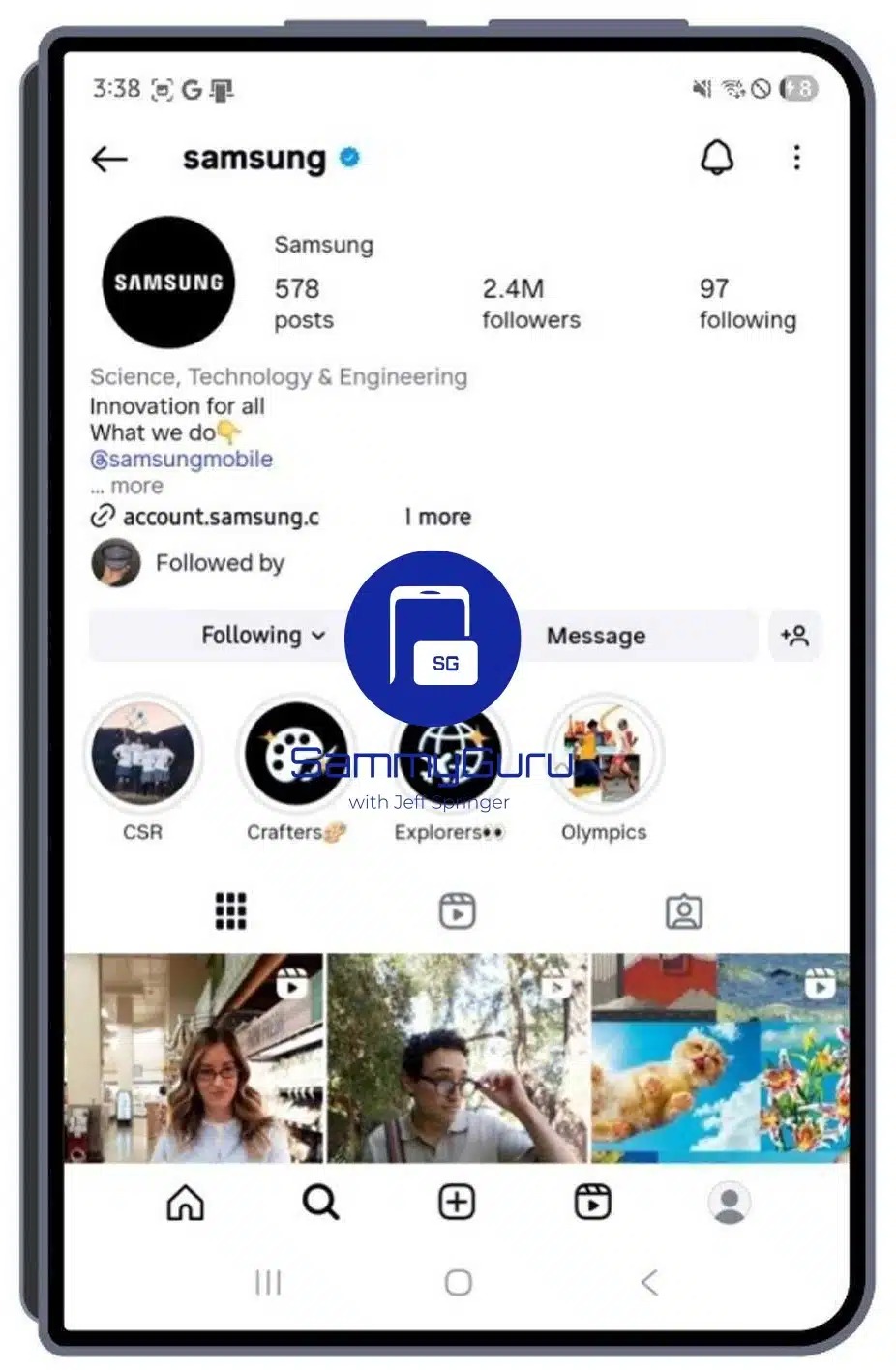 Samsungin esittelemä näkemys leveämmän taittuvanäyttöisen puhelimen kansinäytöstä. Kuva: SammyGuru.