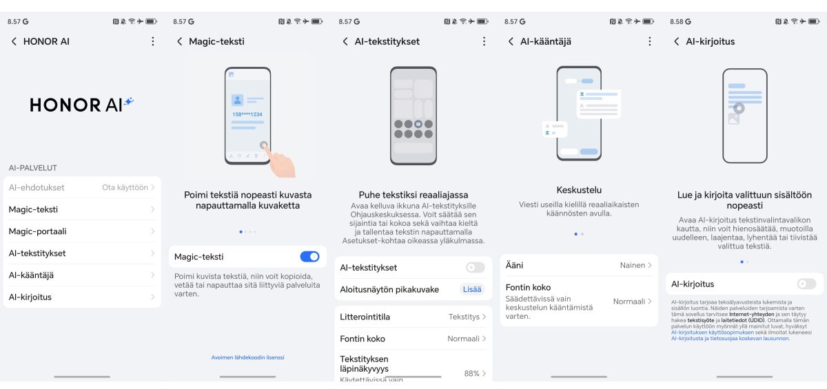 Honor AI -tekoälytoimintoja.