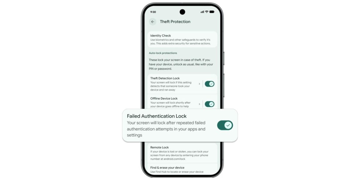 Epäonnistuneista tunnistautumista laitteen lukitseva toiminto saa oman asetuksensa.