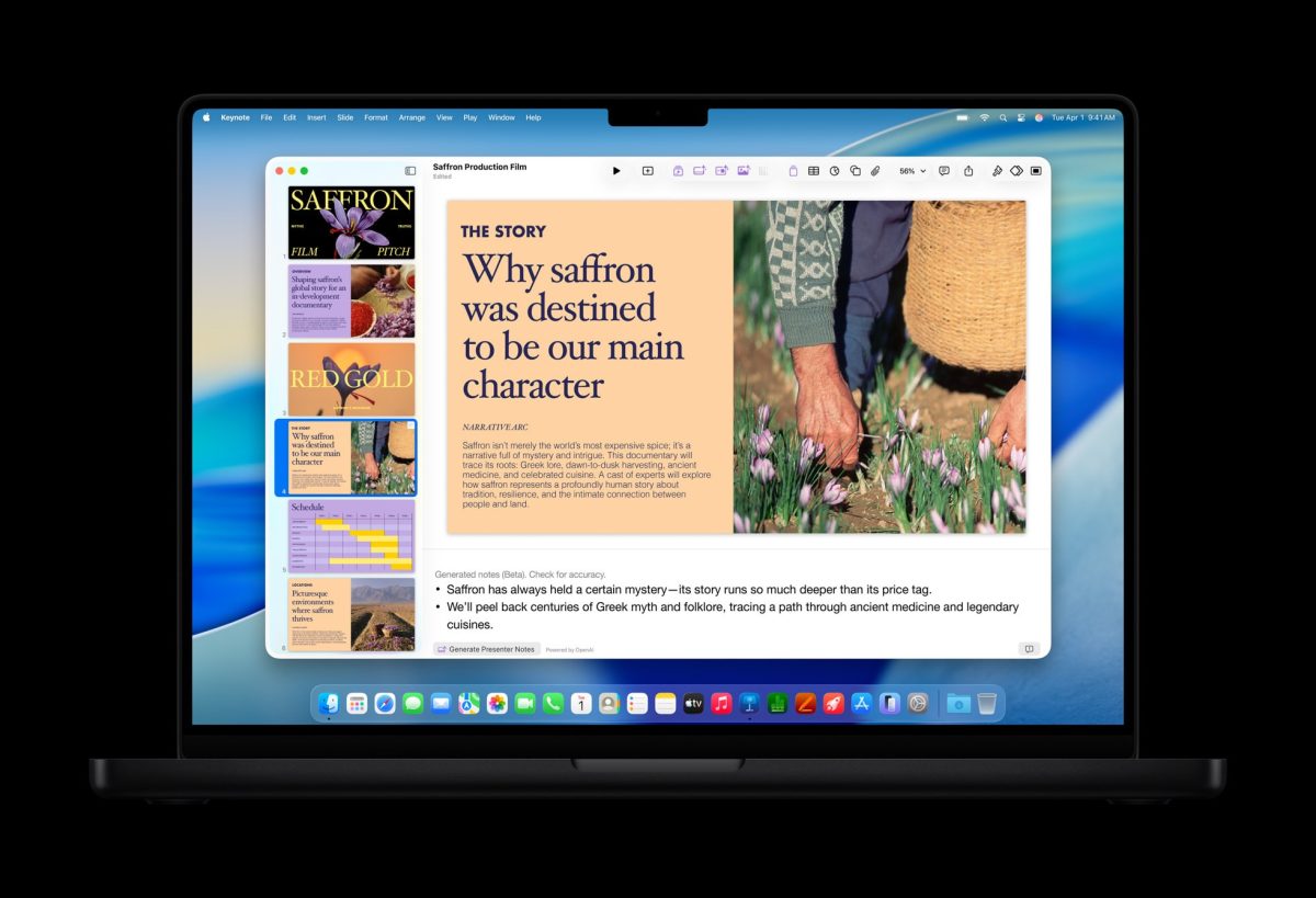 Apple Creator Studio tuo esimerkiksi Keynoteen mahdollisuuden luoda muistiinpanot puhujalle tekoälyn avulla.