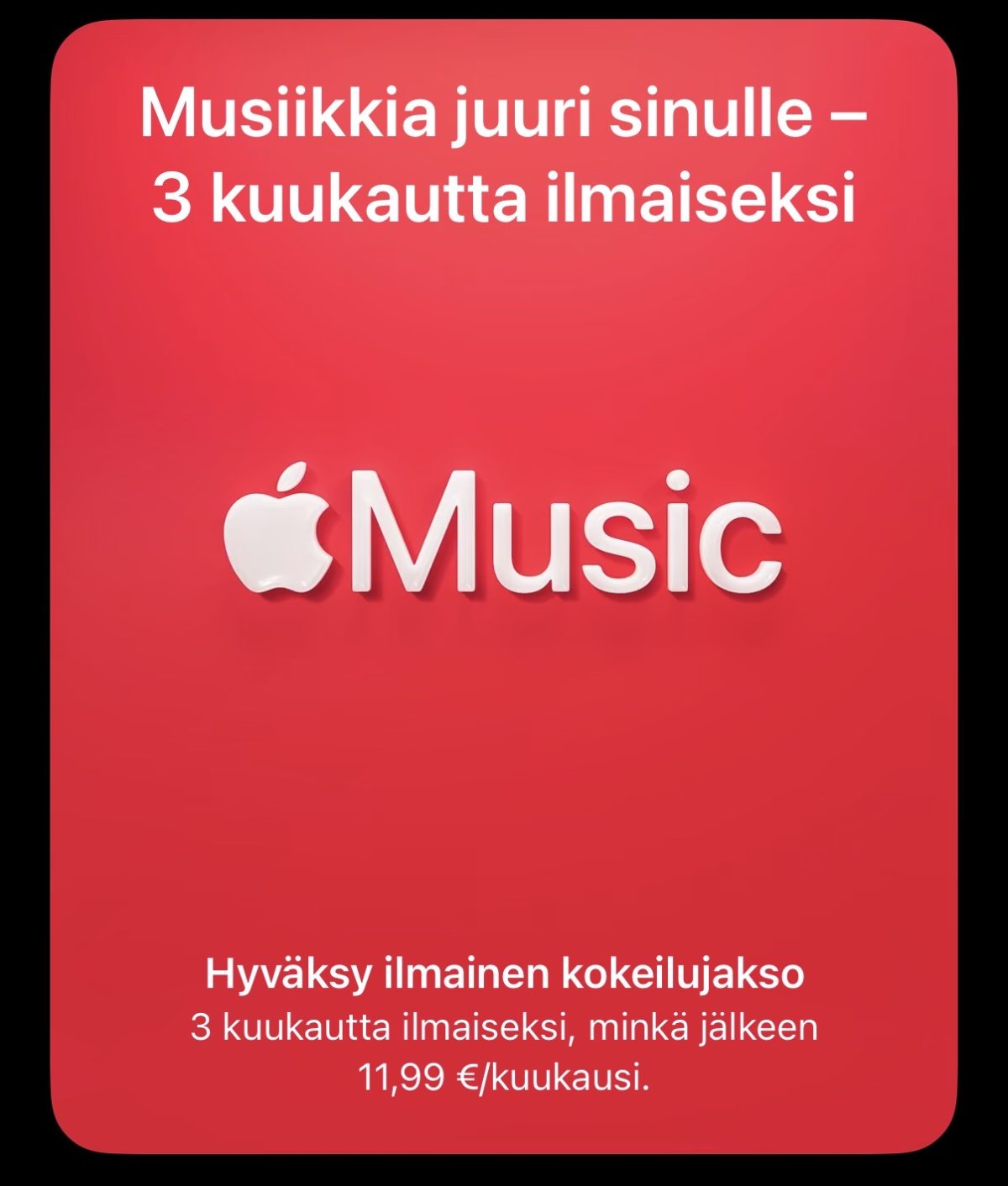 Apple Musiciin saa nyt ilmaisen 3 kuukauden kokeilujakson.