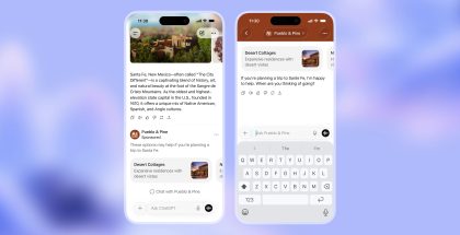 Mainokset tulevat osaksi ChatGPT:tä. Vasemmanpuoleisessa kuvassa näkyy mainos näytön alareunassa. Oikealla puolestaan näkyy mainoksesta avattu tekoälykeskustelu mainostajan kanssa.