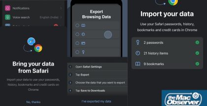 Chrome on saamassa uuden toiminnon tietojen tuomiseen Safarista iPhonessa. Kuvat: The MacObserver.