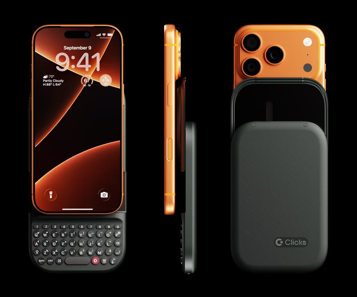 Clicks Power Keyboard yhdessä iPhone 17 Pron kanssa.