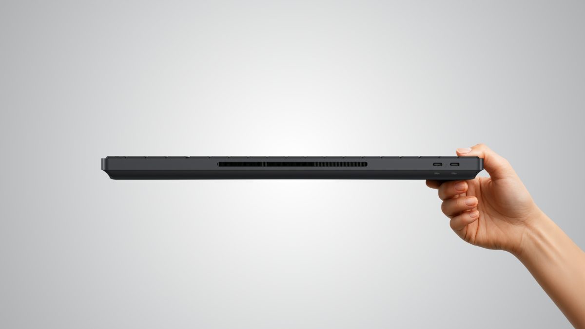 HP EliteBoard G1a sivulta. Kulmassa kaksi USB-C-porttia.